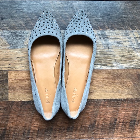 JCrew Grey Suede Pointed-Toe Flats, Size 8 - Picture 2 of 4